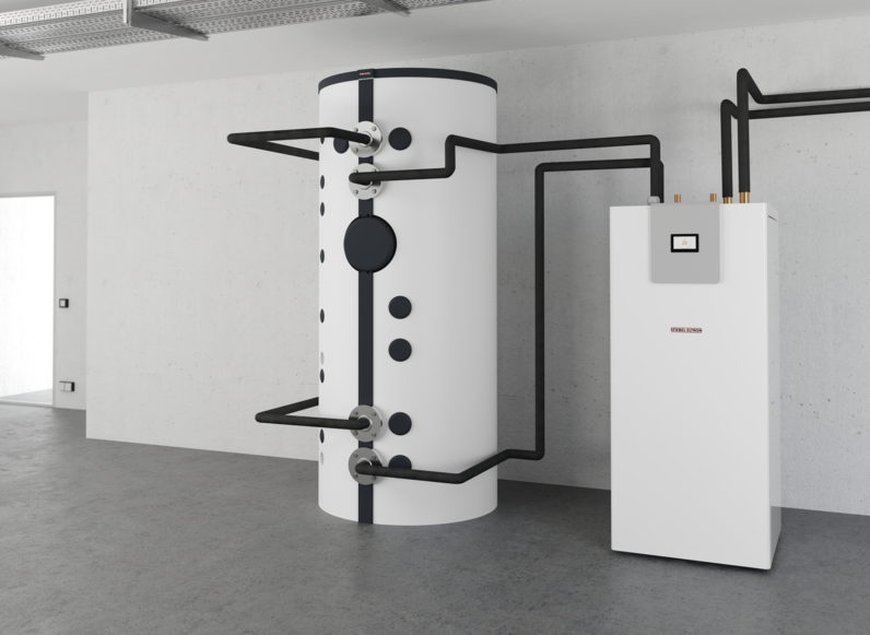 Commercial ground source heat pump with hot water cylinder