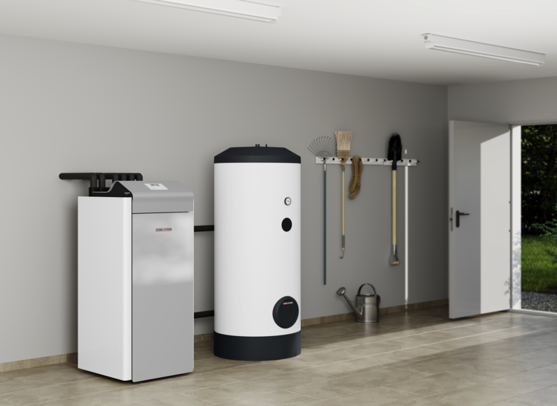 domestic ground source heat pump with hot water cylinder