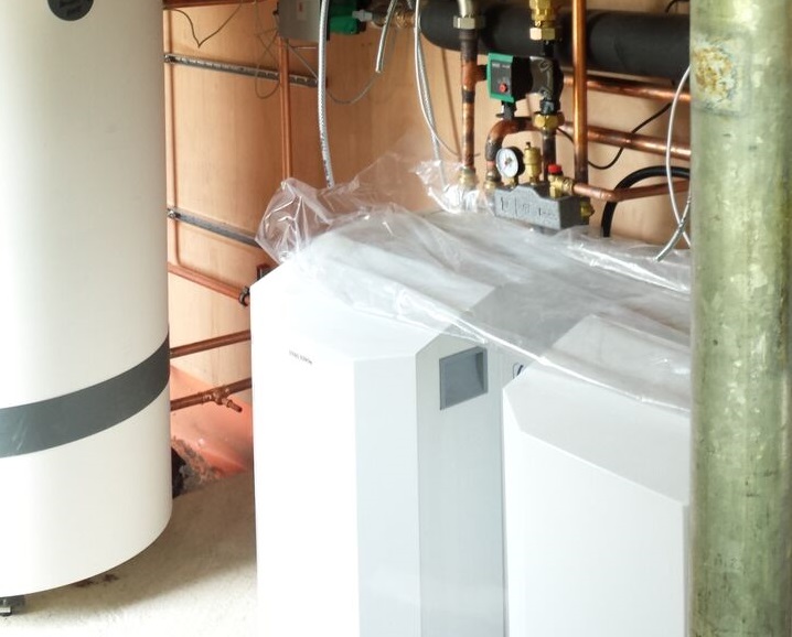 Meanwhile, in the interior of the house, the heat pumps and hot water cylinder were installed in the plant room