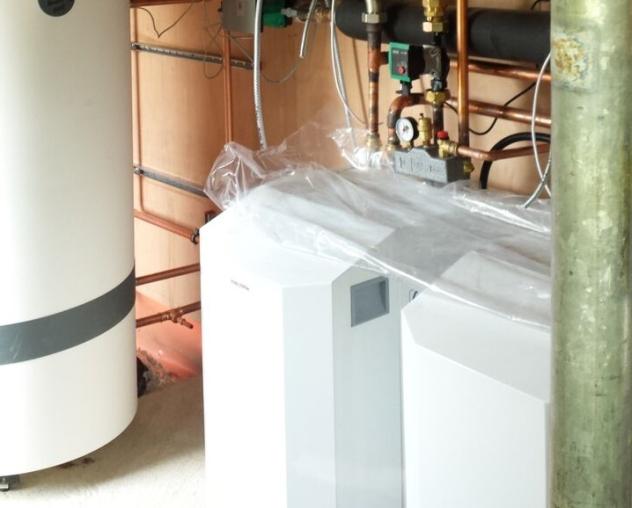 Meanwhile, in the interior of the house, the heat pumps and hot water cylinder were installed in the plant room