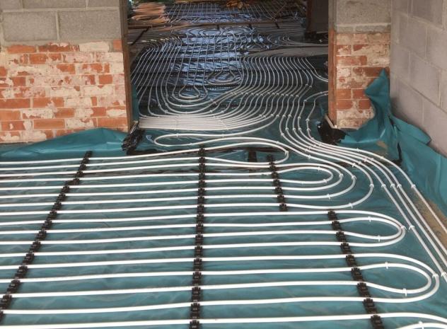 Underfloor heating pipe laid